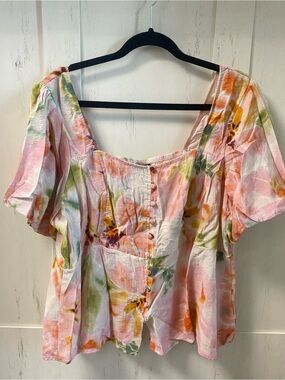 NWT torrid size 0 washed floral peplum puff short sleeve top